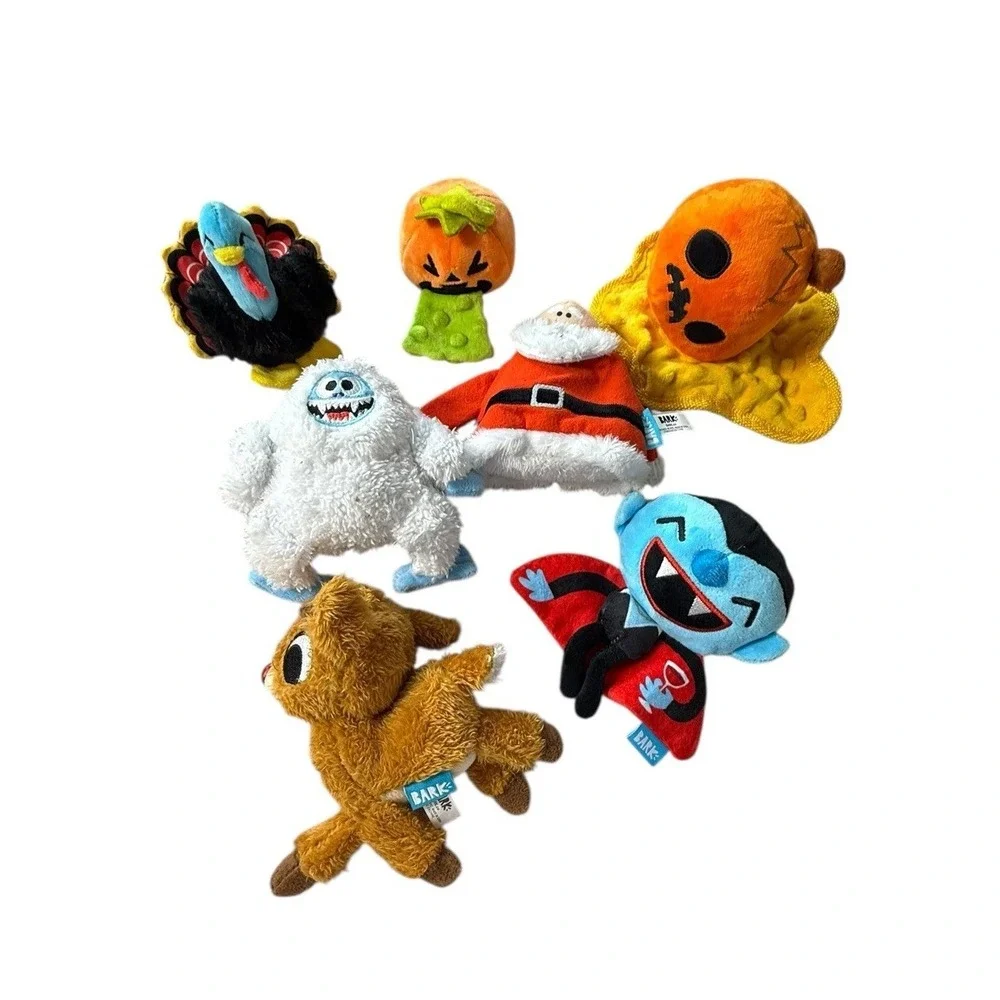 BARK Dog Toy Lot Halloween Christmas Plush‎ Squeaky Turkey Pumpkin Santa Krinkle